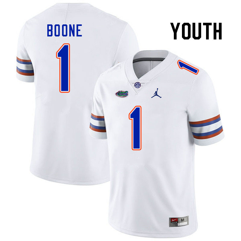 Youth #1 Justus Boone Florida Gators College Football Jerseys Stitched-White